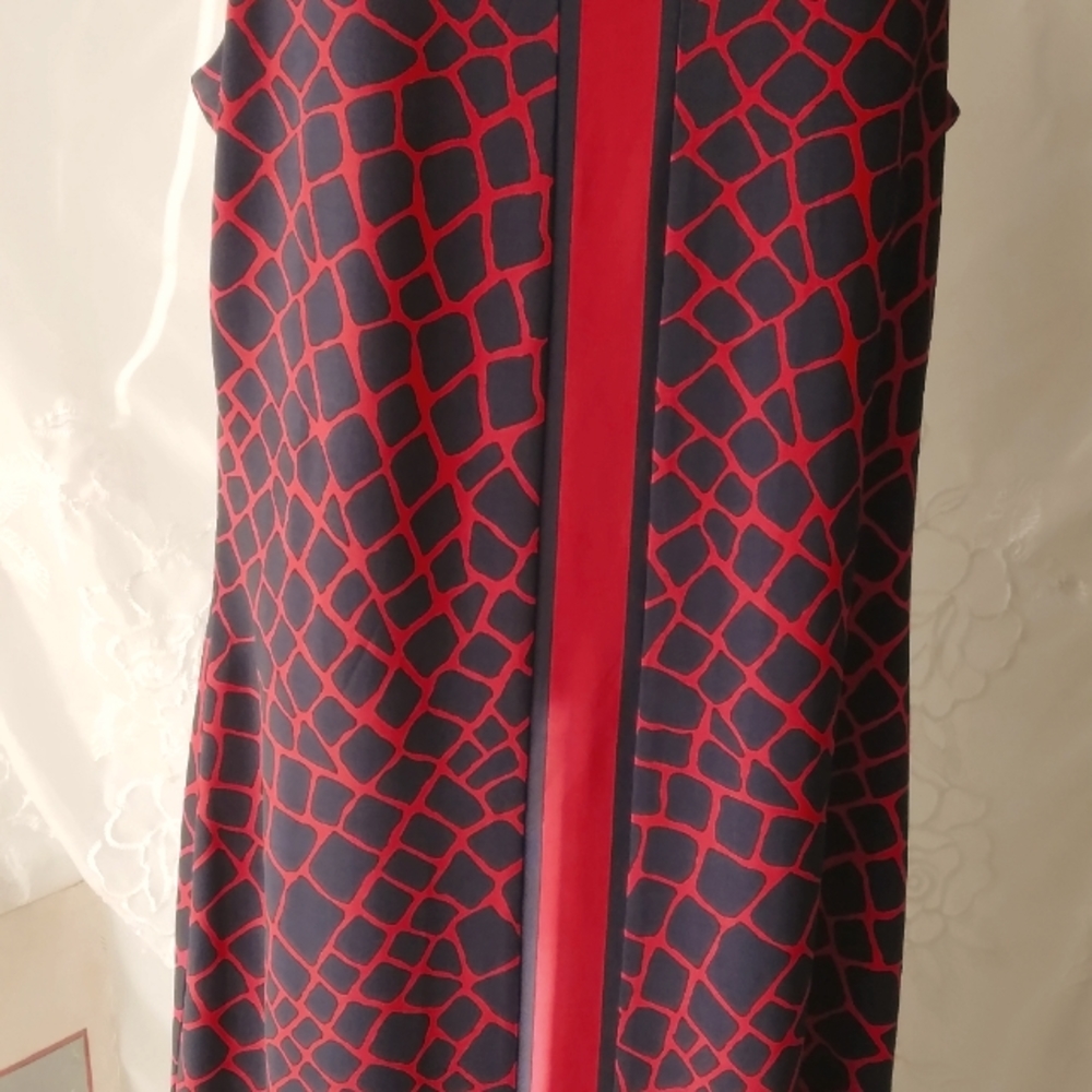 LADIES "MICHAEL KORS"...RED&NAVY SHATTERED PANE SLEEVELESS SHIFT DRESS..SZ.SM..